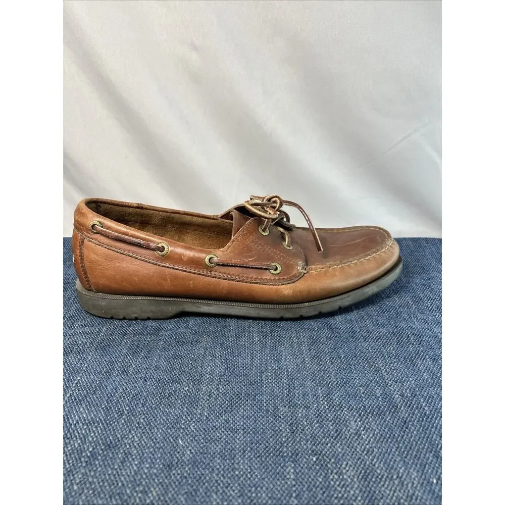 Mens Rockport Size 11 Casual Brown Leather Deck Boat Shoes Preppy Nautical